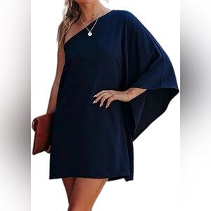 Elegant Navy One-Shoulder Dress